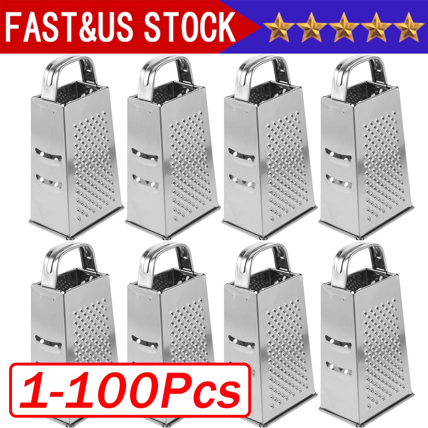 Kitchen Stainless Steel 4-Sided Box Food Grater Vegetable Cheese Slicer Shredder