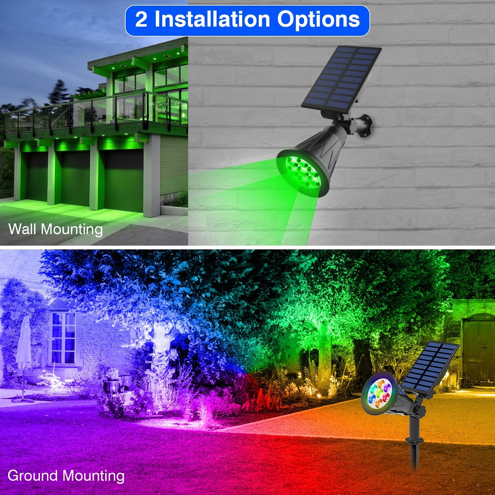 T-SUN Solar Spotlights, Color Changing 7 LED Waterproof Solar Garden Lights, …