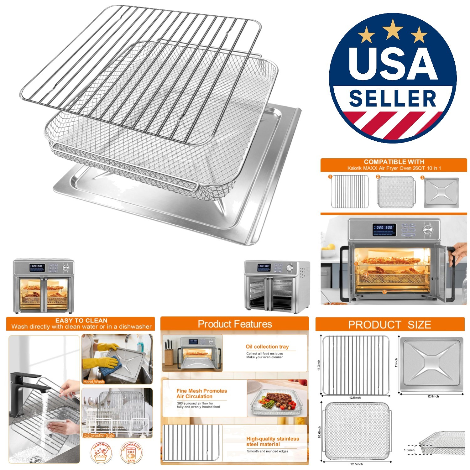 Versatile 3-In-1 Air Fryer Parts Set for Kalorik MAXX 26QT – Dishwasher Safe