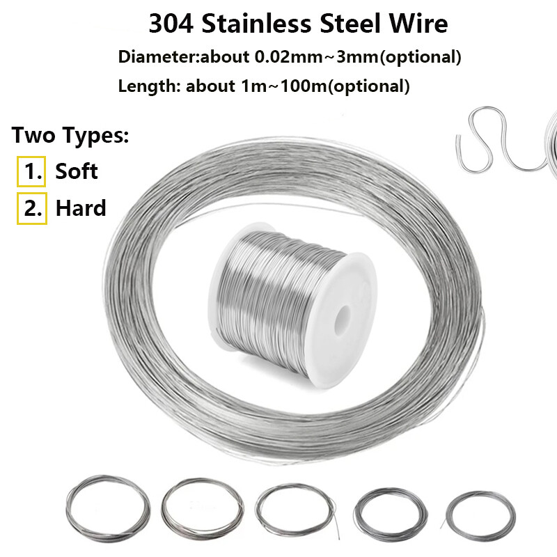 304 Stainles Steel Soft/hard Steel Wire Diameter 0.02-3mm Single Strand Lashing