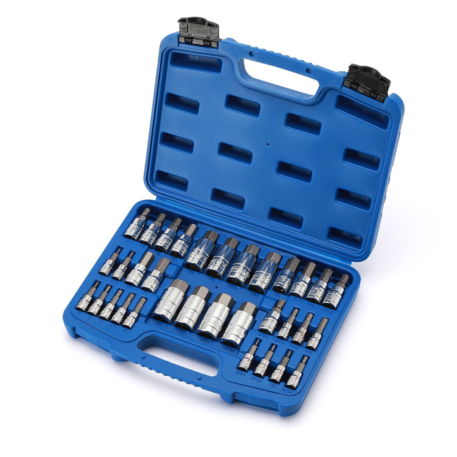 33PCS Hex Bit Socket Set, 1/4″, 3/8″ and 1/2″ Drive, SAE & Metric Allen Socket