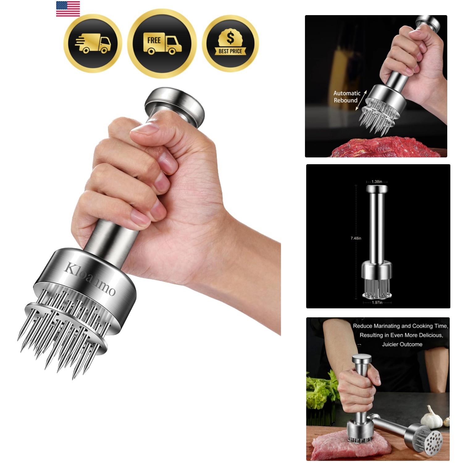 Stainless Steel Meat Tenderizer Tool, 21 Sharp Needles, Meat Piercing, Tender…