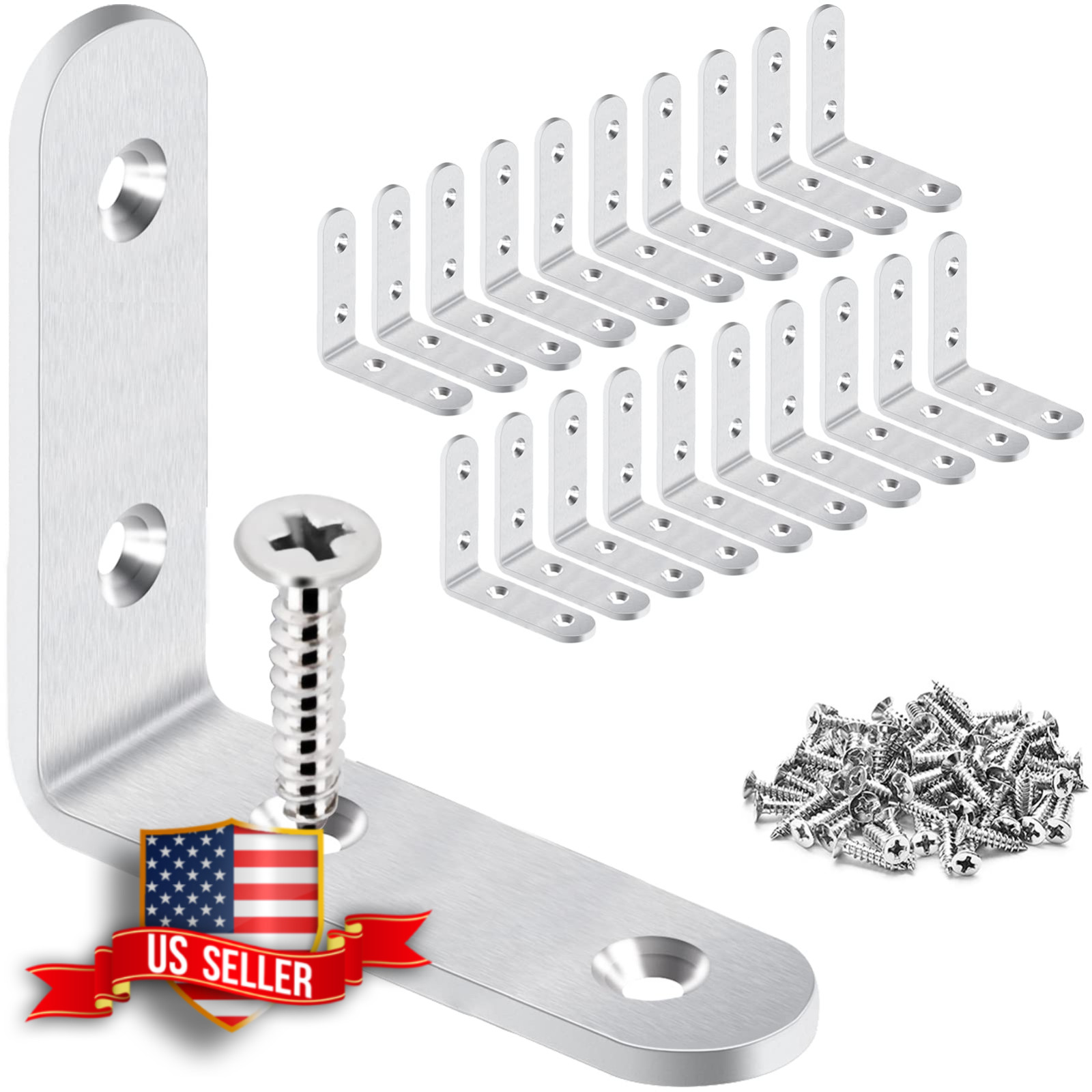 20-Pack Stainless Steel Corner Brace L Brackets with Screws for Wood Furniture