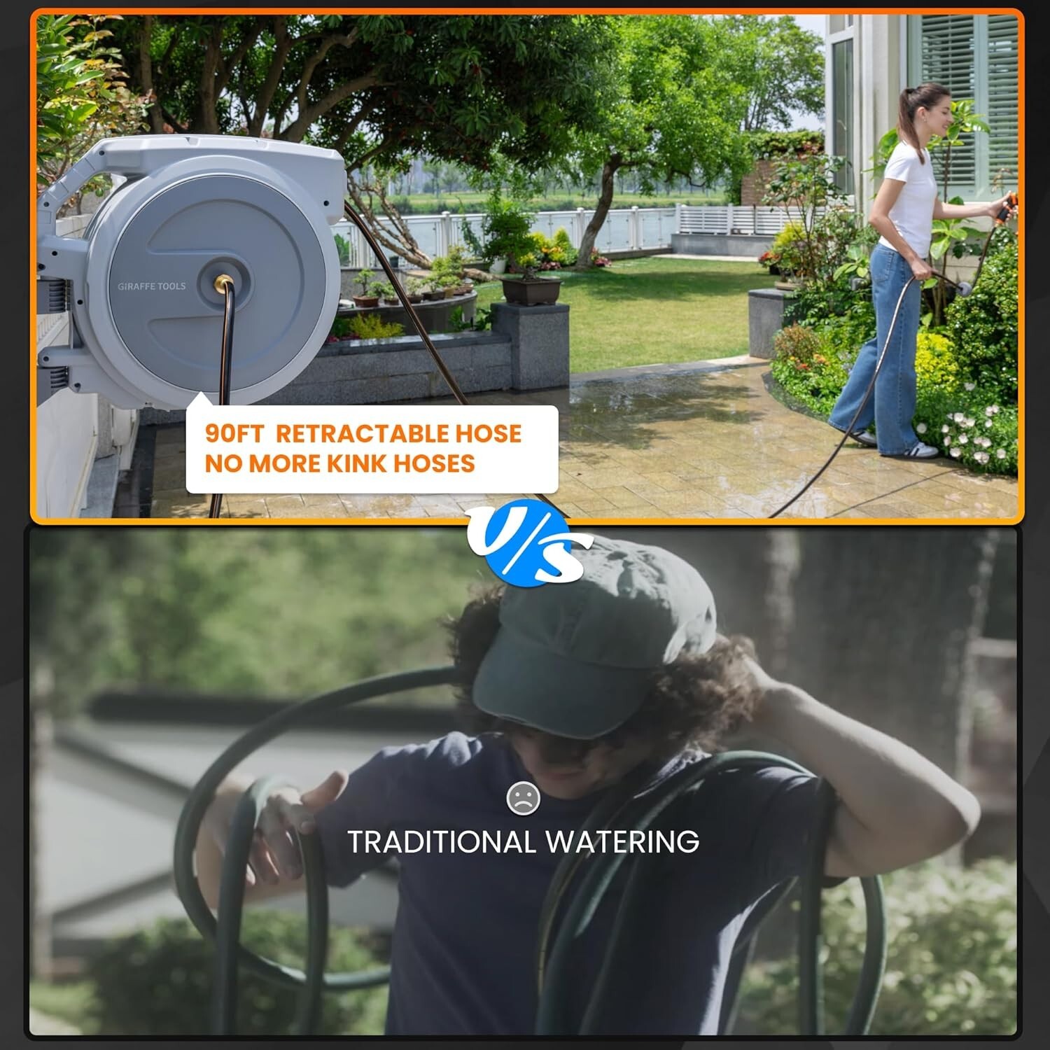 Giraffe Tools Garden Retractable Hose Reel Water Hose Reel Wall Mount, LightGrey