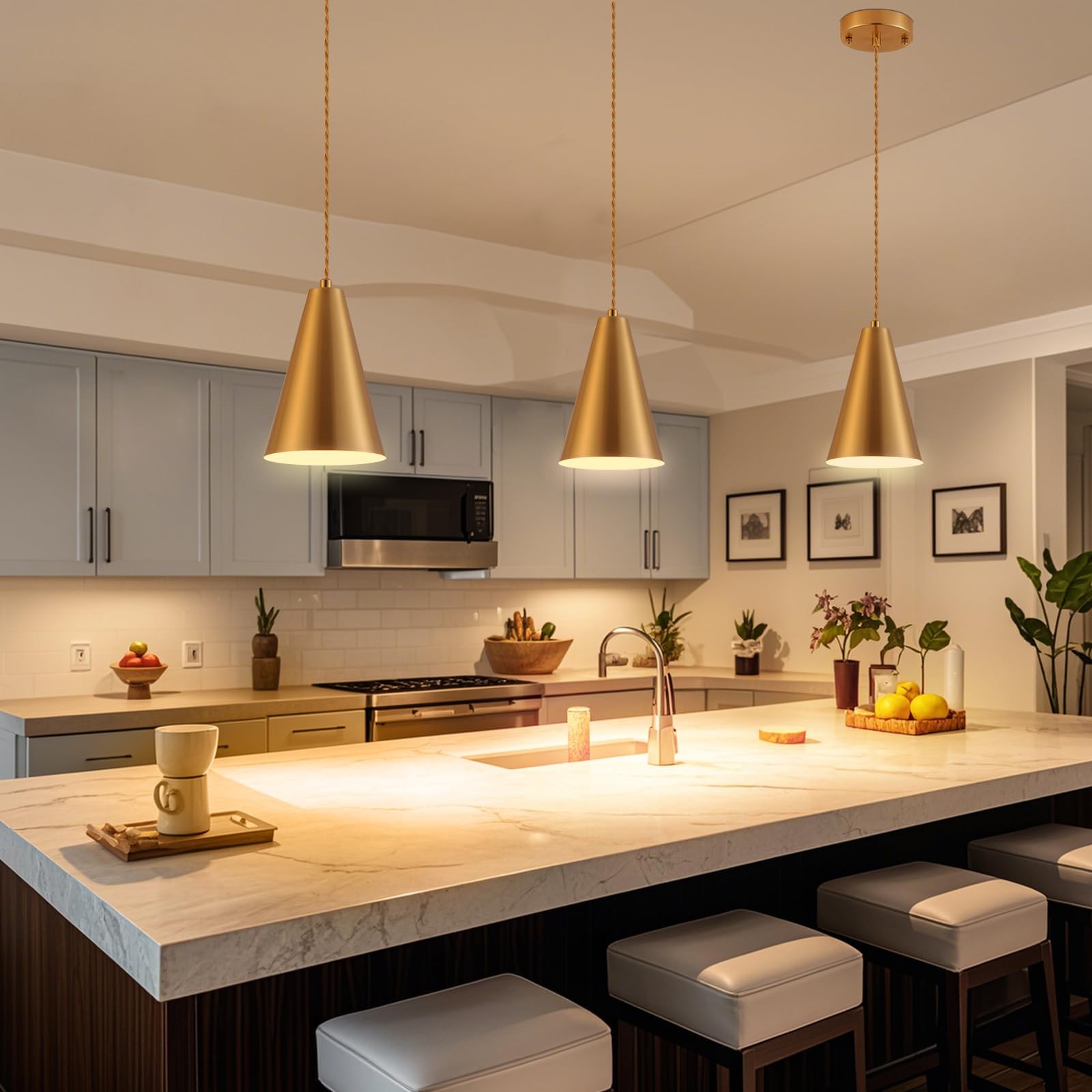 Dijiahua Gold Battery Operated Pendant Lights Kitchen 3 Pack, -RGB color