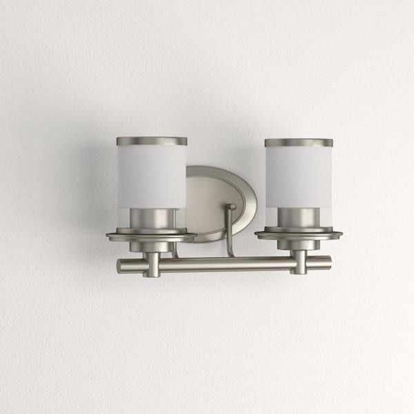 Hampton Bay Truitt 14.2 in. 2-Light Brushed Nickel Modern Vanity Light
