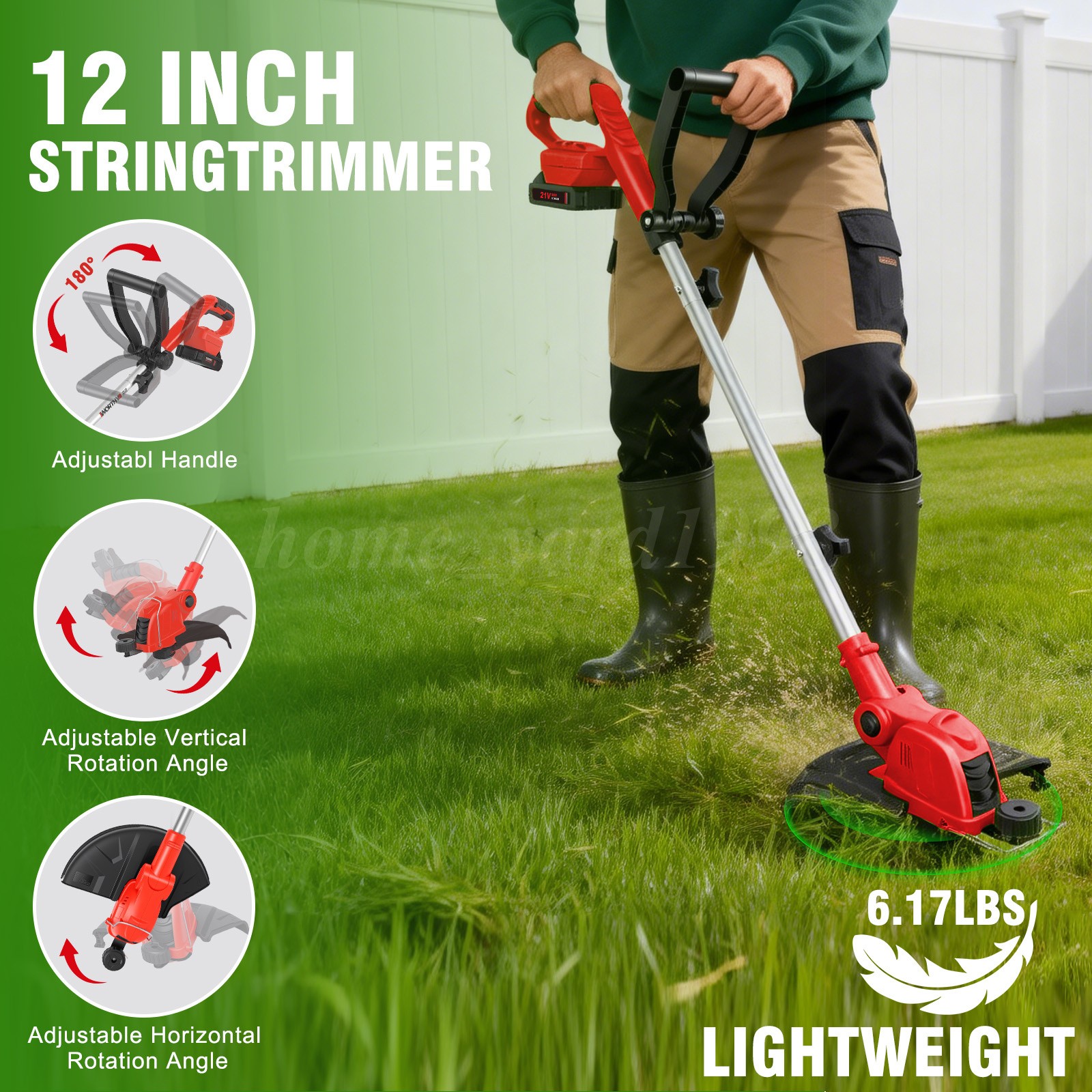 Cordless Weed Wacker Electric Weed Eater 11″ String Trimmer w/10 Trimmer Lines