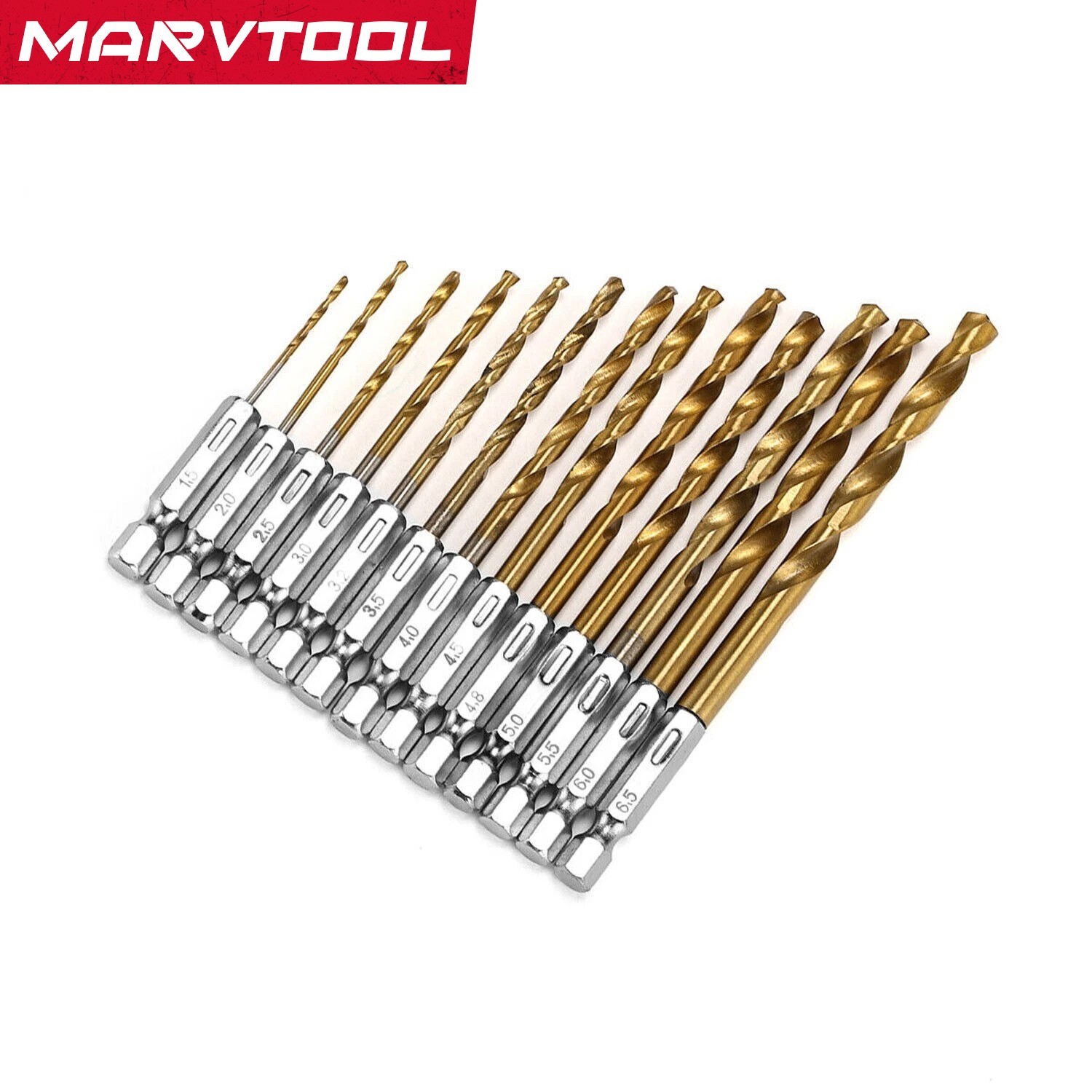 Marvtool Drill Bit 13Pcs HSS Titanium Coated Twist Drill Set Hex Shank 1/4″