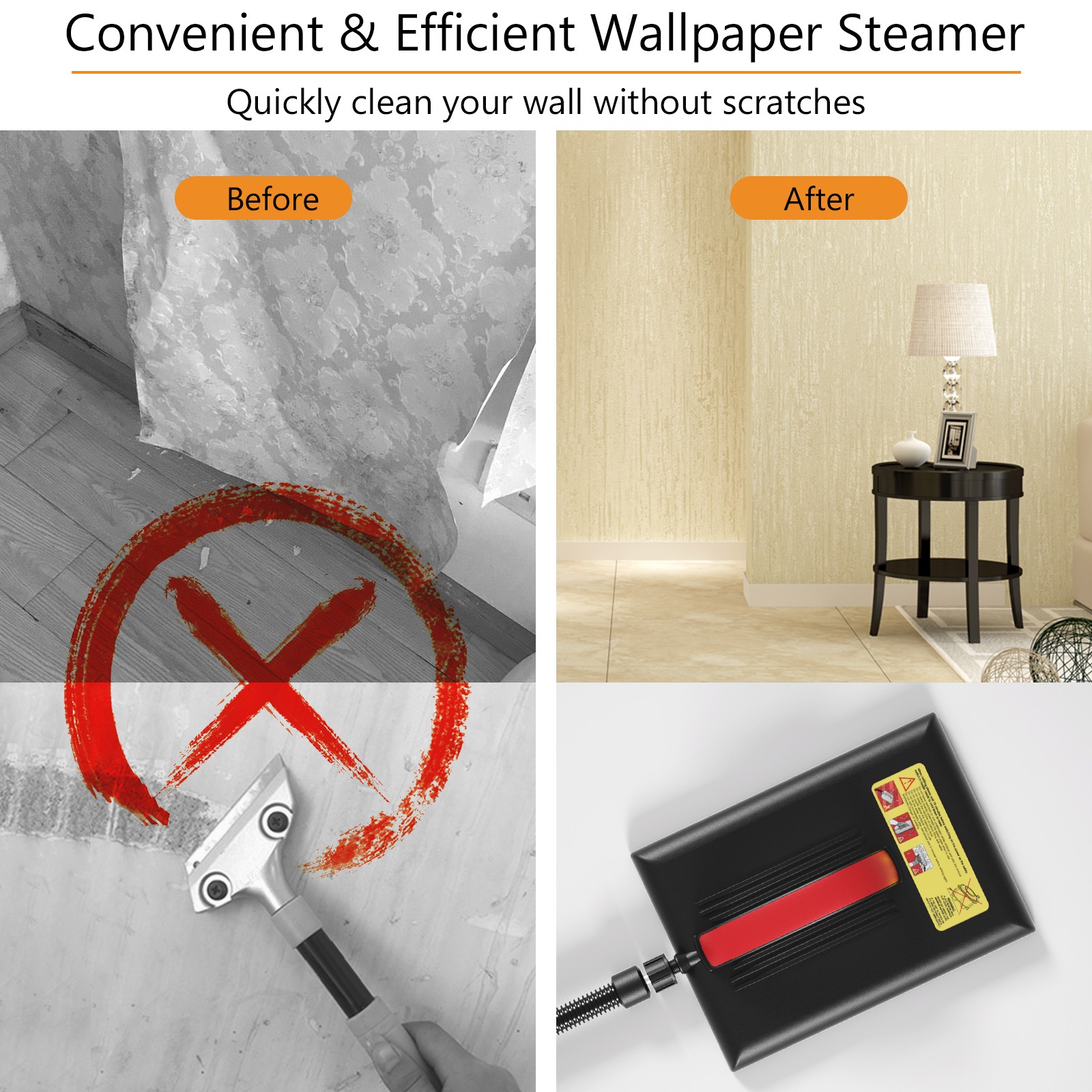 1500W Wallpaper Steamer Chemical-free Wallpaper Removal w/ 1 Gallon Reservoir