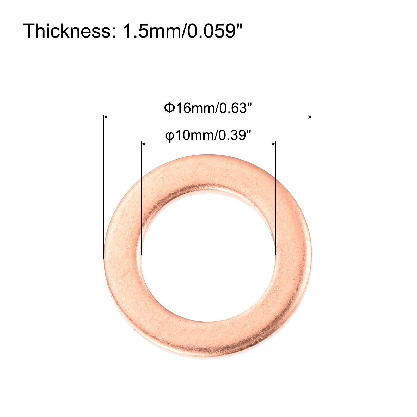 22 Pcs Flat Copper Washers 10x16x1.5mm Copper Flat Sealing Ring Washers