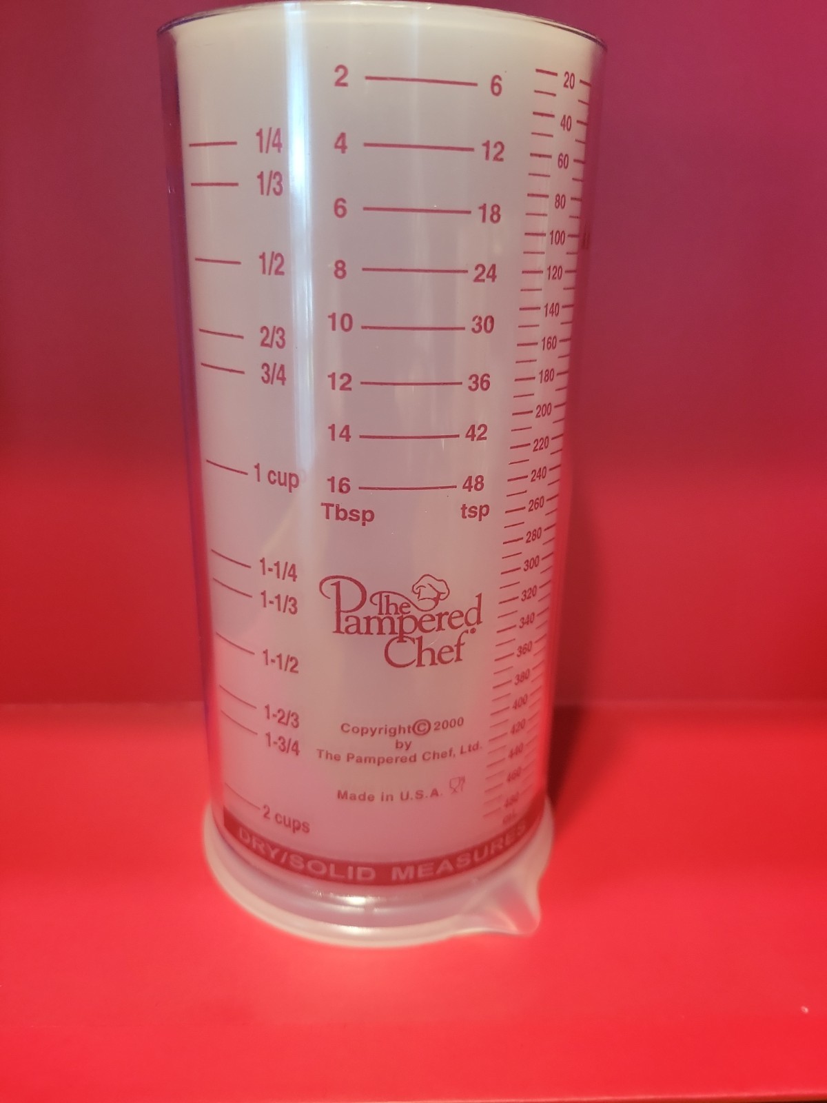 NEW Pampered Chef Measure All Cup Adjustable Plunger Design 2 Cup Capacity 2225