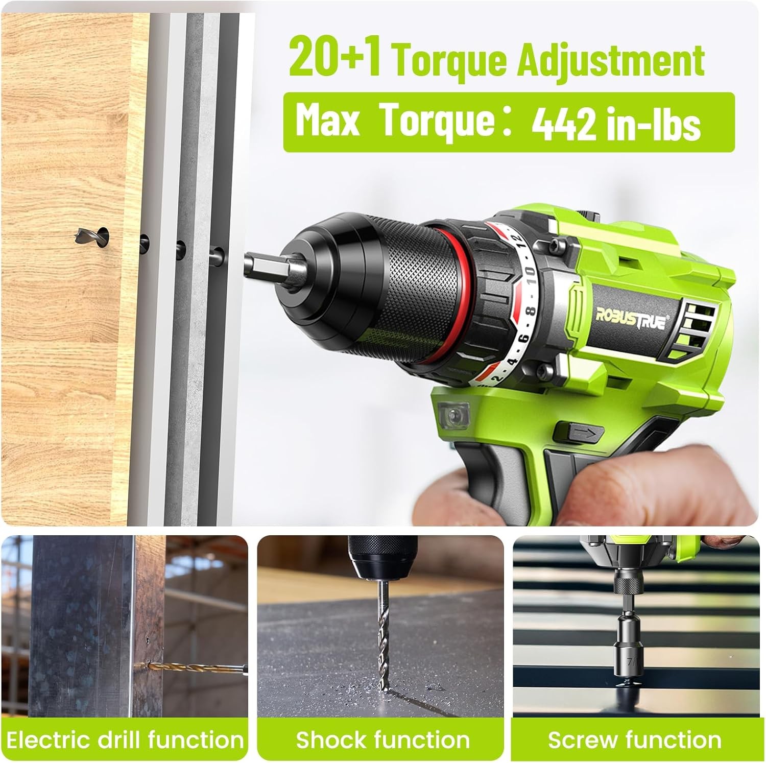 21V Cordless Drill Driver Combo 3/8″ Drill 1/4″ Impact Driver 2Batteries Charger