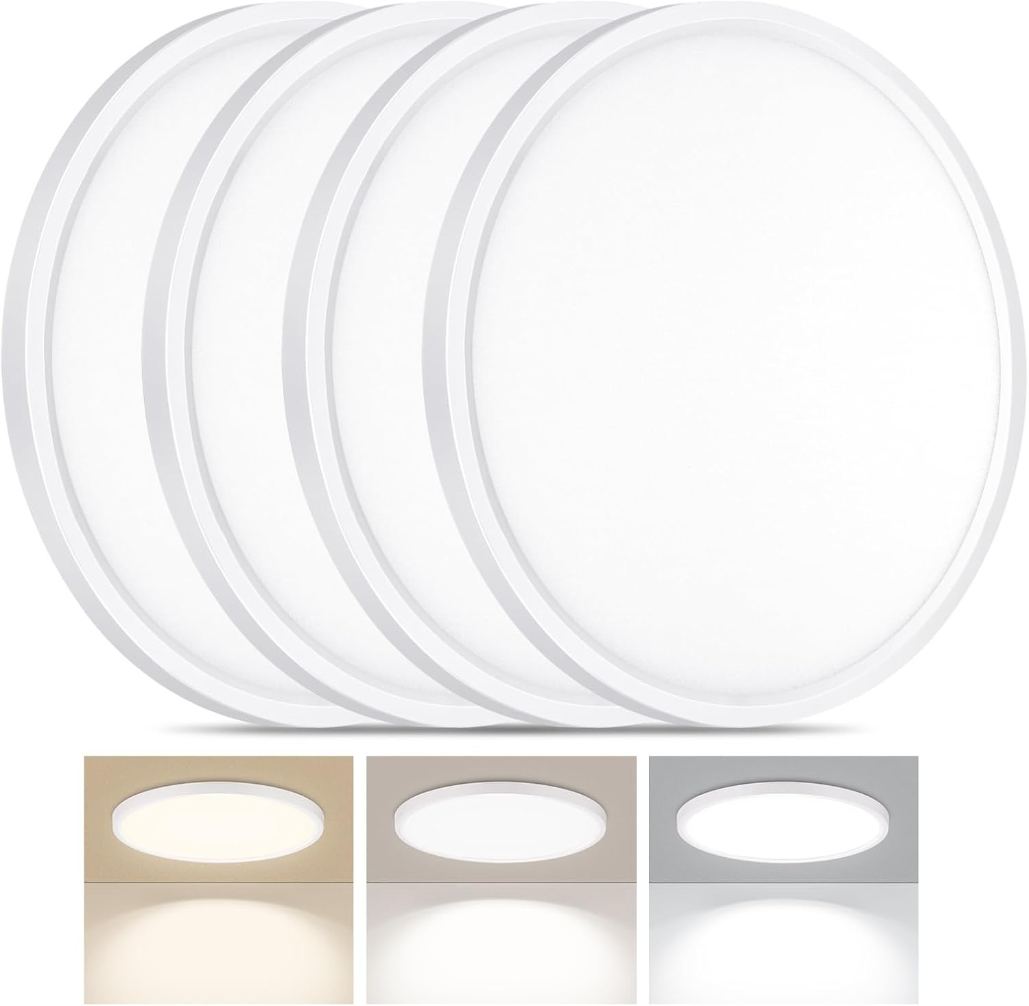 4 Pack 24W LED Flush Mount Ceiling Light Ultra Thin Round White 3000k/4000/6500K