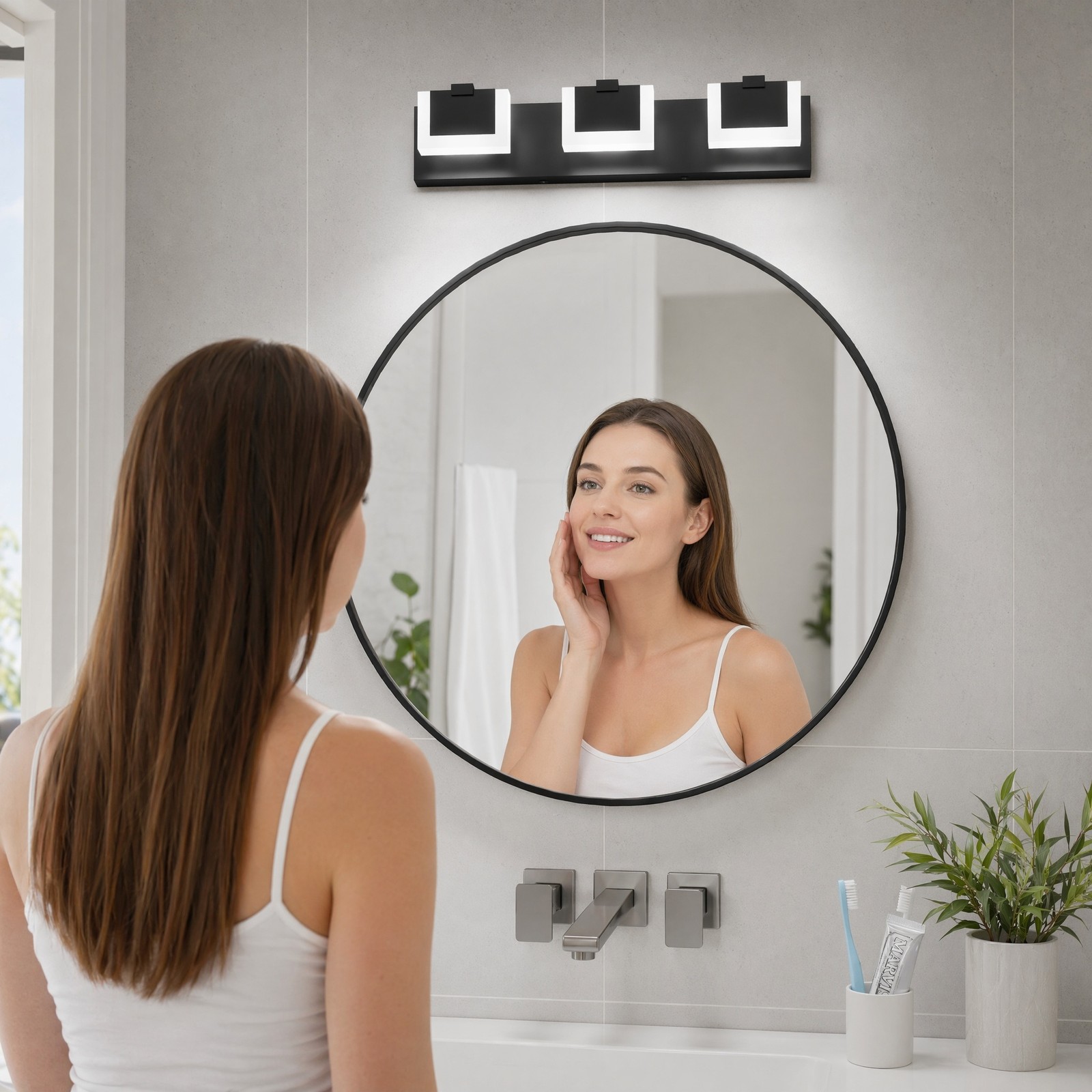 22 in Bathroom Black Dimmable LED Vanity 3 Light Over Mirror Wall Sconce Fixture