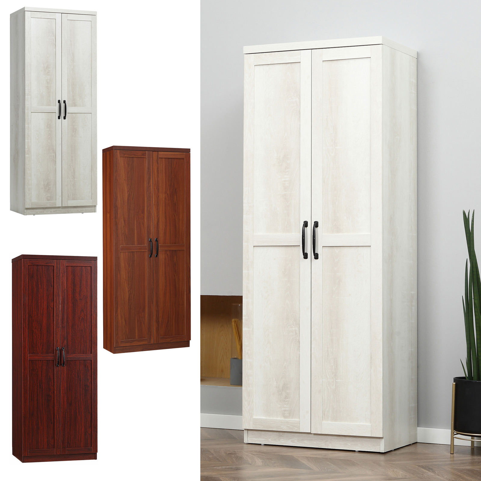 63″ Rustic 2-Door Kitchen Freestanding Storage Cabinet Pantry Shelves