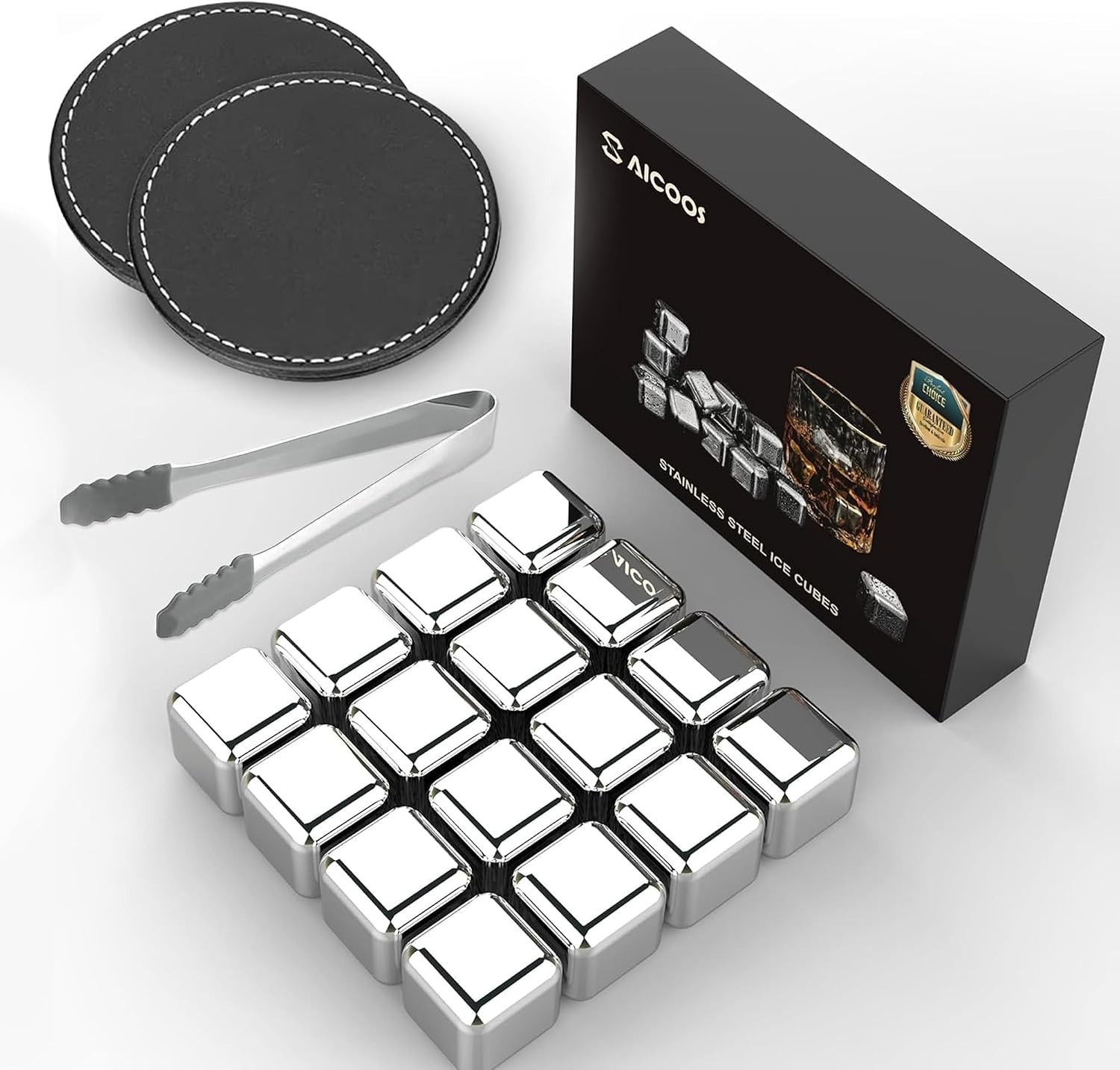 16 Pack Reusable Stainless Steel Ice Cubes for Drinks – Metal Whiskey Stones, Hi
