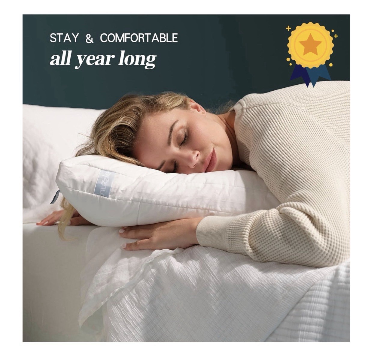 Nuzzle Cooling Adjustable Pillow for Side Queen Size (Set of 2), White
