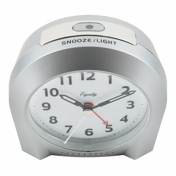 21103 Equity by La Crosse Night Vision Silent Sweep Analog Alarm Clock – Silver