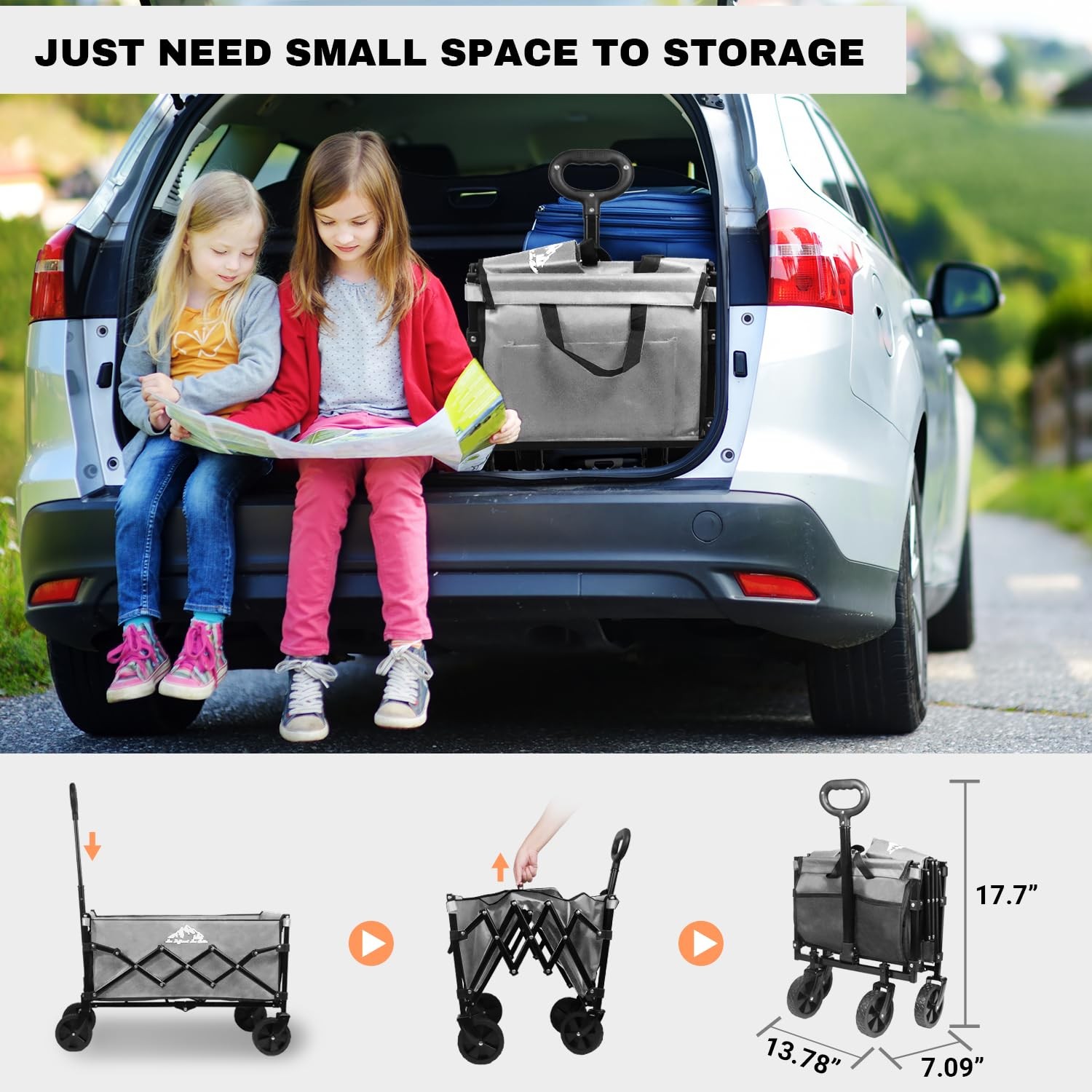 SAILARY Collapsible Wagon 352LBS Capacity Foldable All-Terrain Wheels Gray