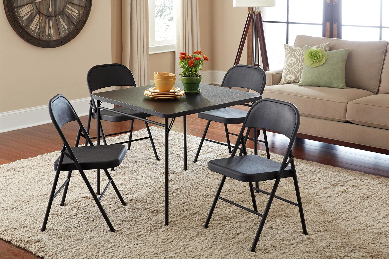 All-Steel Metal Folding Chair, Double Braced, Black