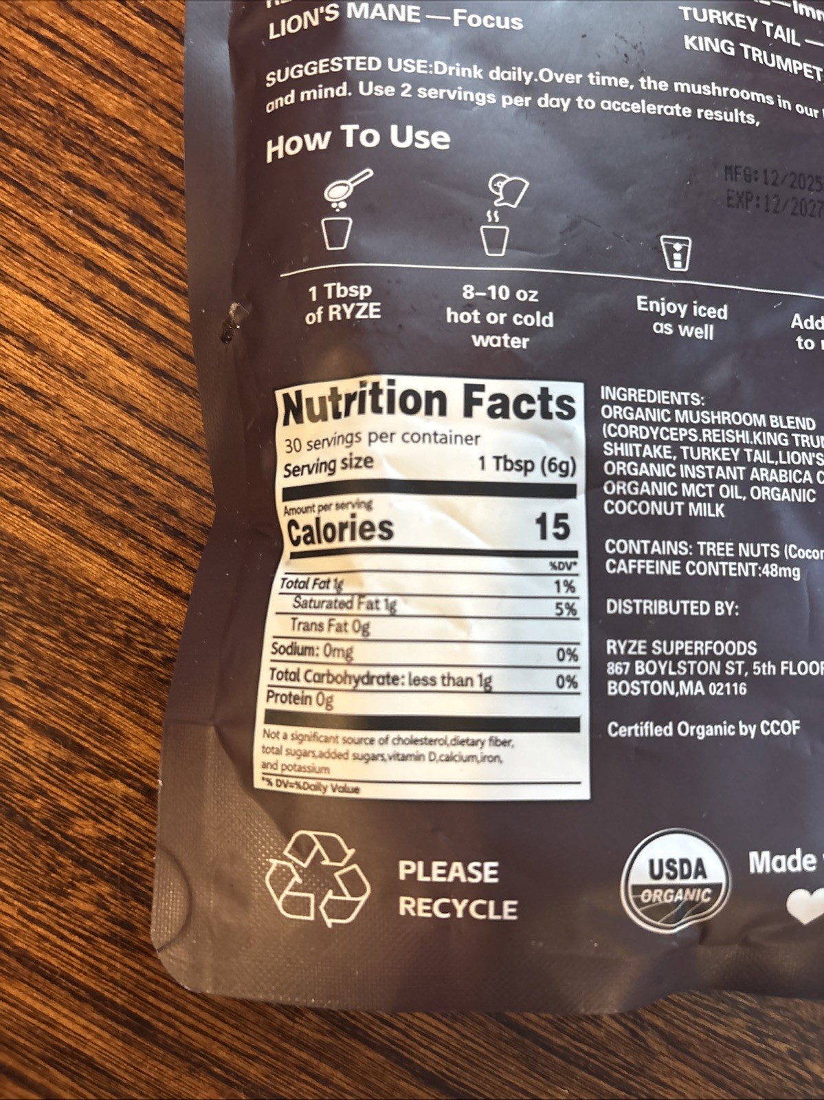 Ryze Mushroom Coffee Drink 6.35oz 30 Servings