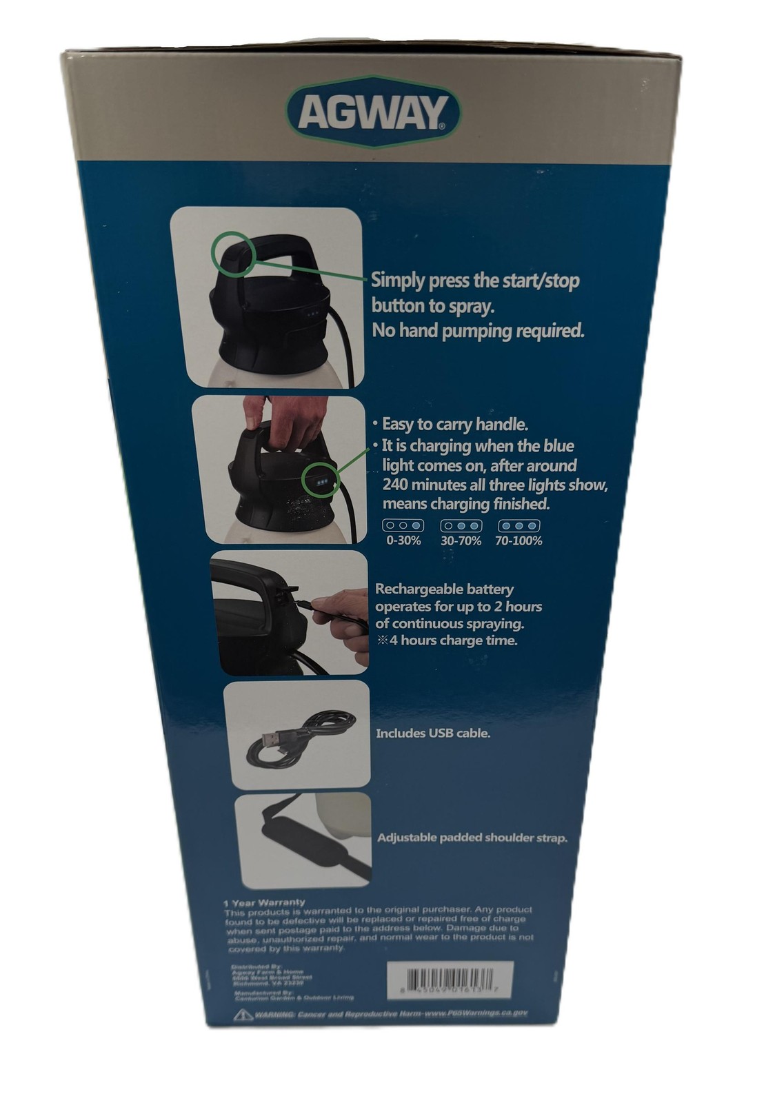 AGWAY 2 Gallon Lithium Battery Powered Sprayer Electric Lawn Garden Tank Sprayer