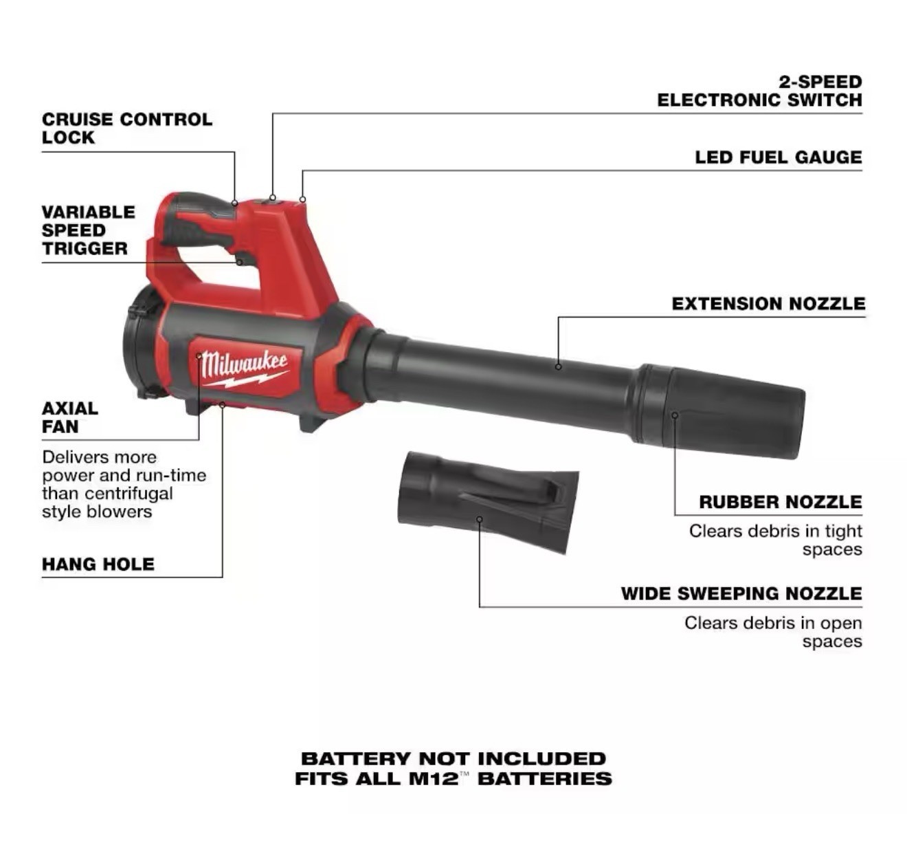 Milwaukee 0852-20 M12 12V Lithium-Ion Compact Cordless Spot Blower (Tool Only)