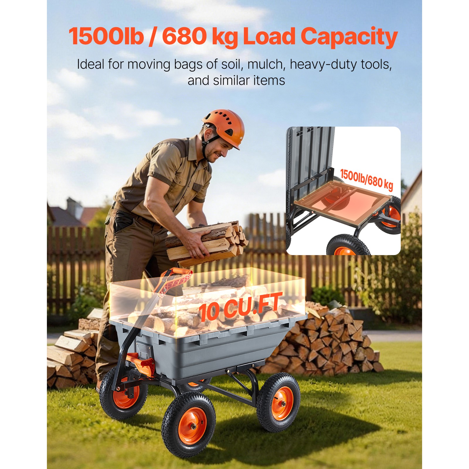 Uimoso Garden Dump Cart 1500lbs Capacity with 90° Quick-Dump Feature