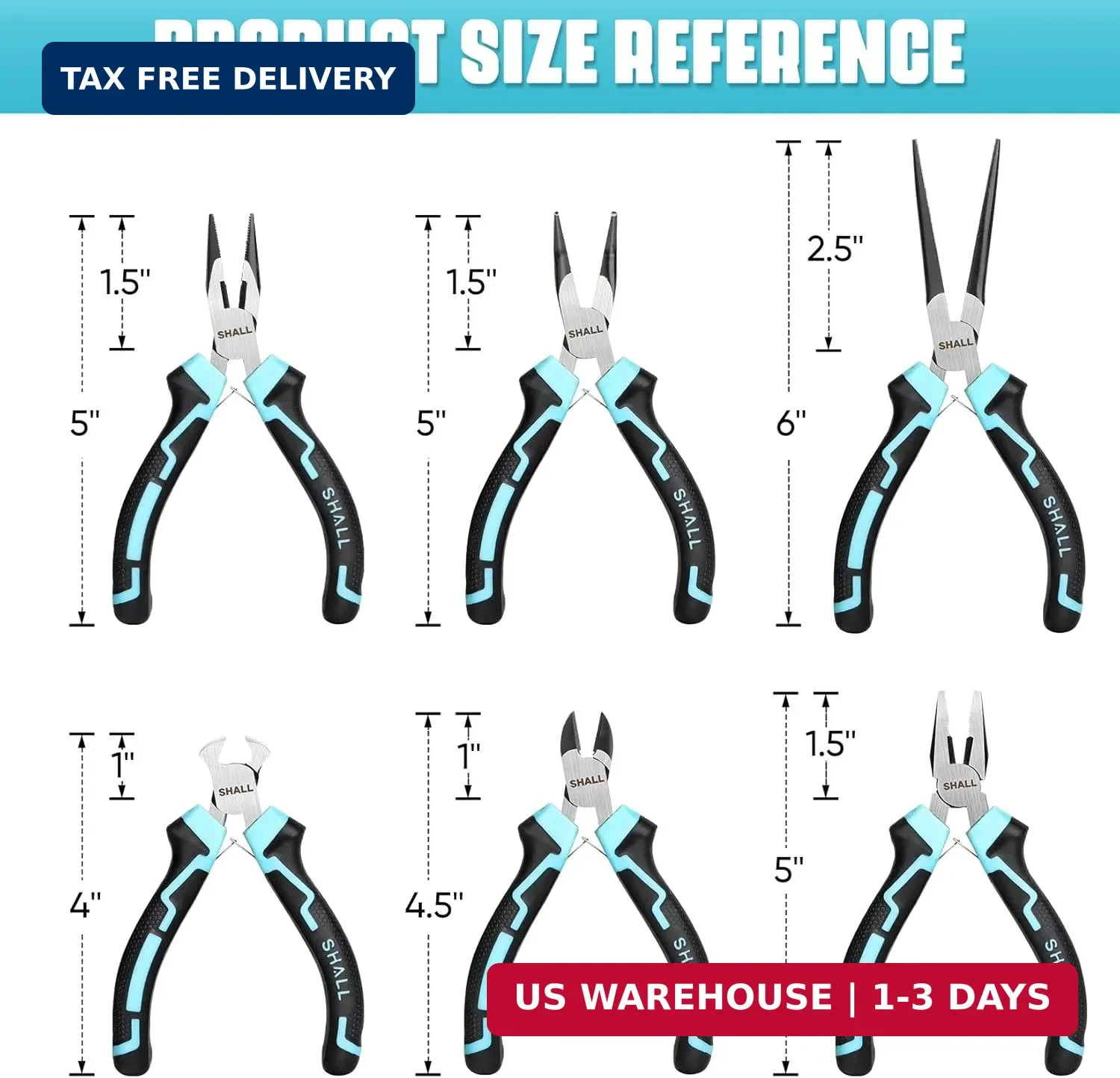 SHALL Mini Pliers Set, 6-Piece Small Pliers Tool Set Includes Needle Nose, Long
