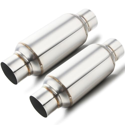 2.5” Inlet & Outlet Universal Muffler, 2.5″ Inlet 11.5″ Long-2 Pack Silver