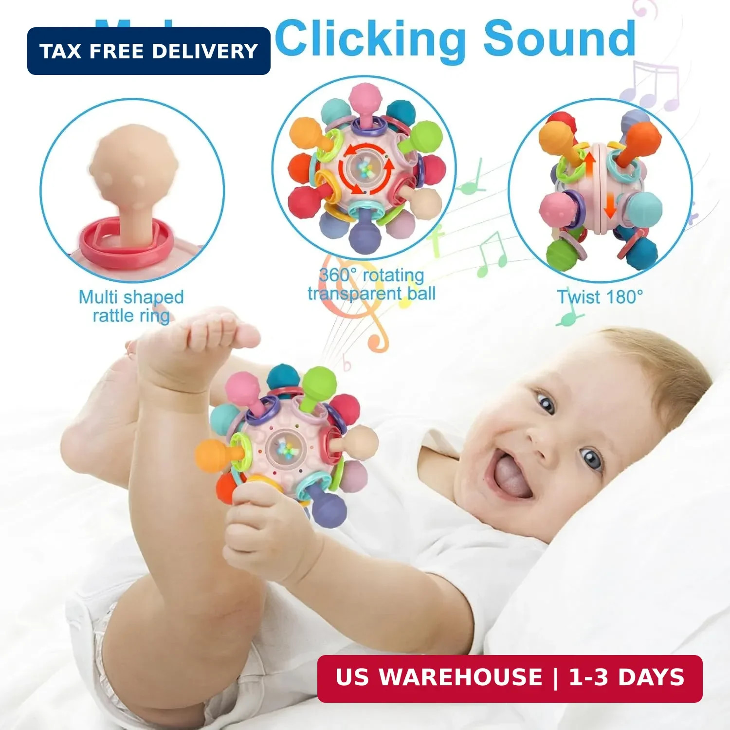 Baby Montessori Sensory Toys for 0-6 6-12 Months, Baby Teether Teething Toys