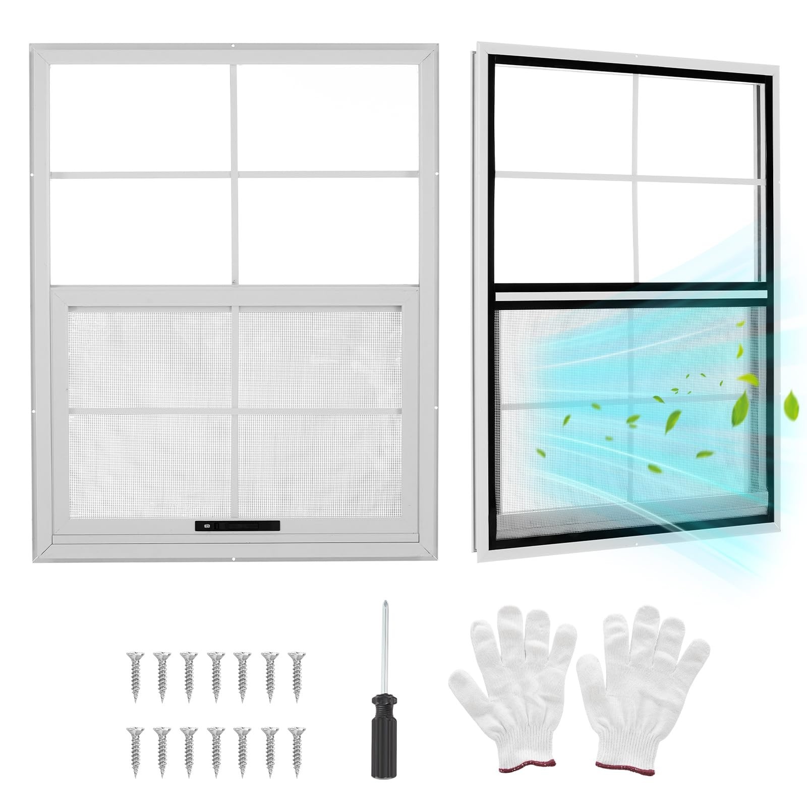 2 Pack Shed Windows with Tempered Glass Screen, 14″ X 21″/18″ X 27″/24″ X 27″