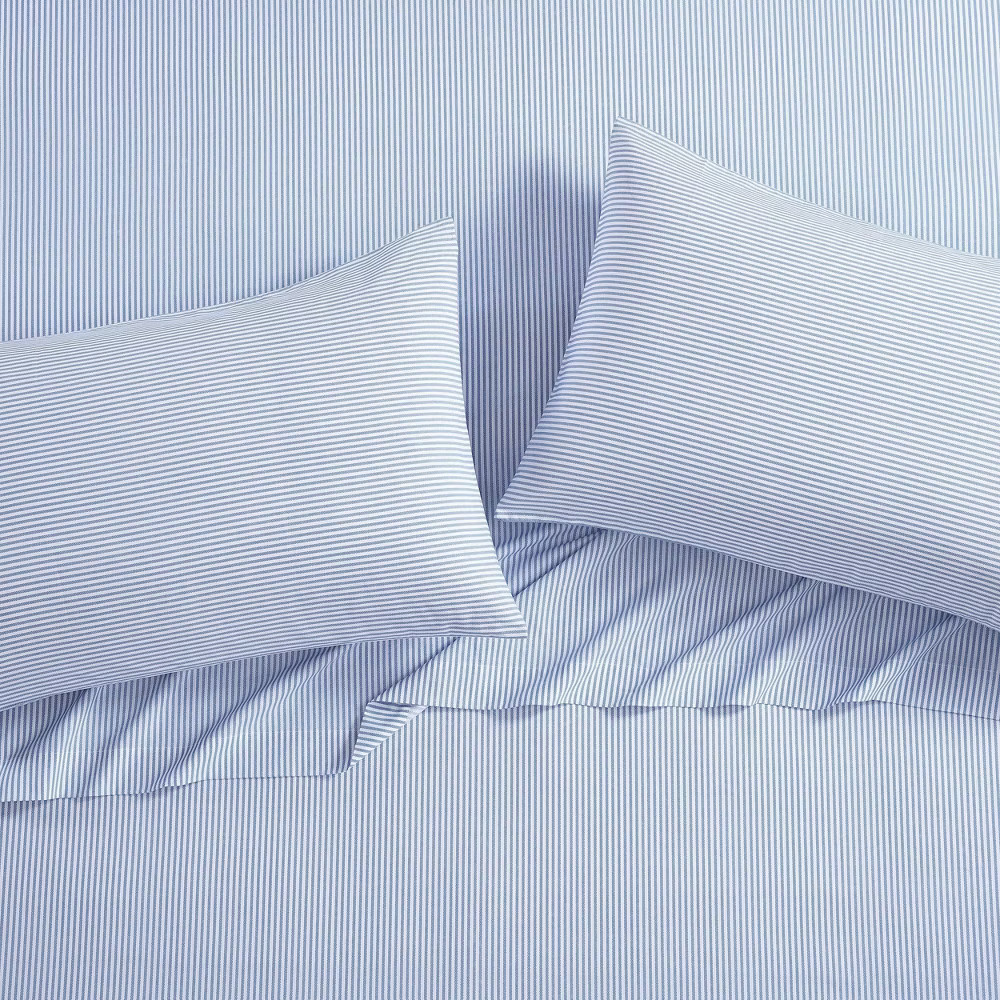 Twin XL Printed Pattern Percale Cotton Sheet Set Blue Stripe – Poppy