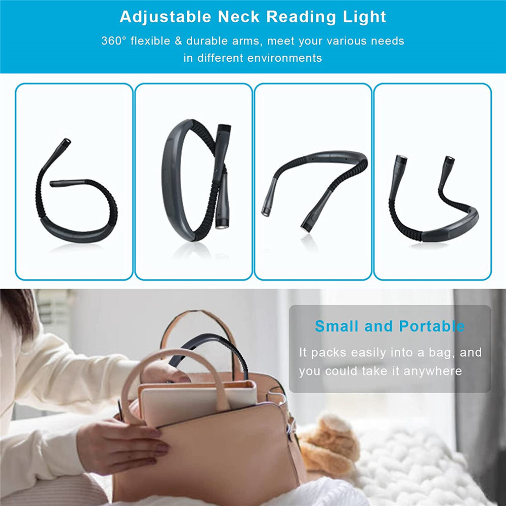 Black NEW Rechargeable LED Neck Light Book Light Reading in Bed Crafting Camping