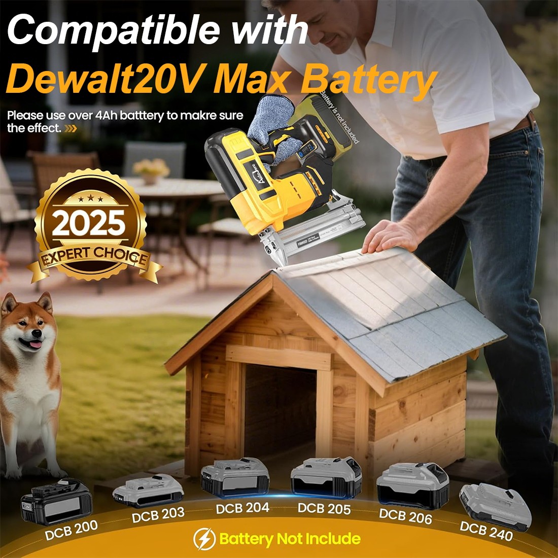 2-In-1 Cordless 18GA Brad Nailer & 422J Crown Stapler for Dewalt 20V MAX Battery