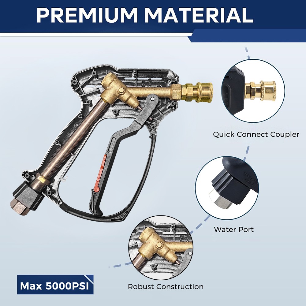 5000PSI Short High Pressure Washer Gun Car Wash w/ Swivel Water Handle 3/8″ Male