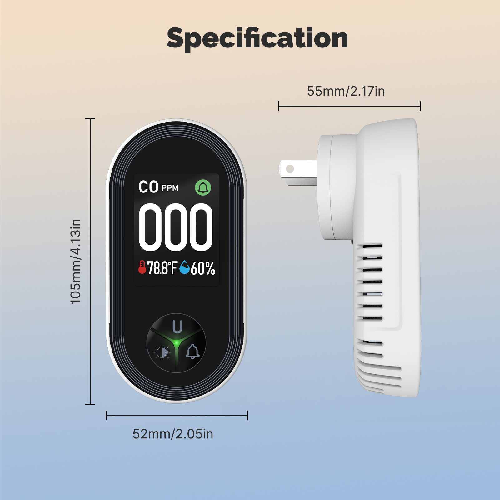 MOES Plug in Carbon Monoxide Detectors 3 in 1 CO/Temp/Humi Sensor Monitor Alarm