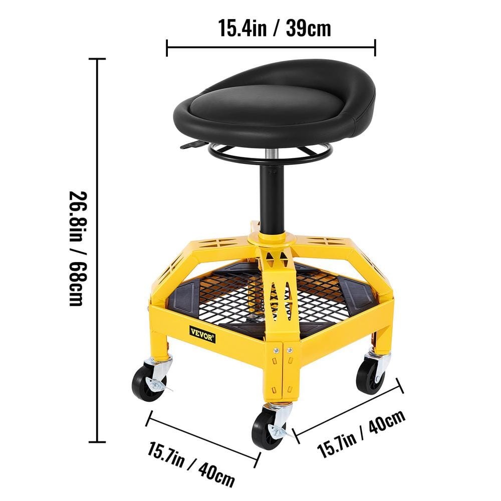 VEVOR Rolling Garage Stool 300 Lbs. Load 24 in. to 28.7 in. w/ 360 Wheel Tray