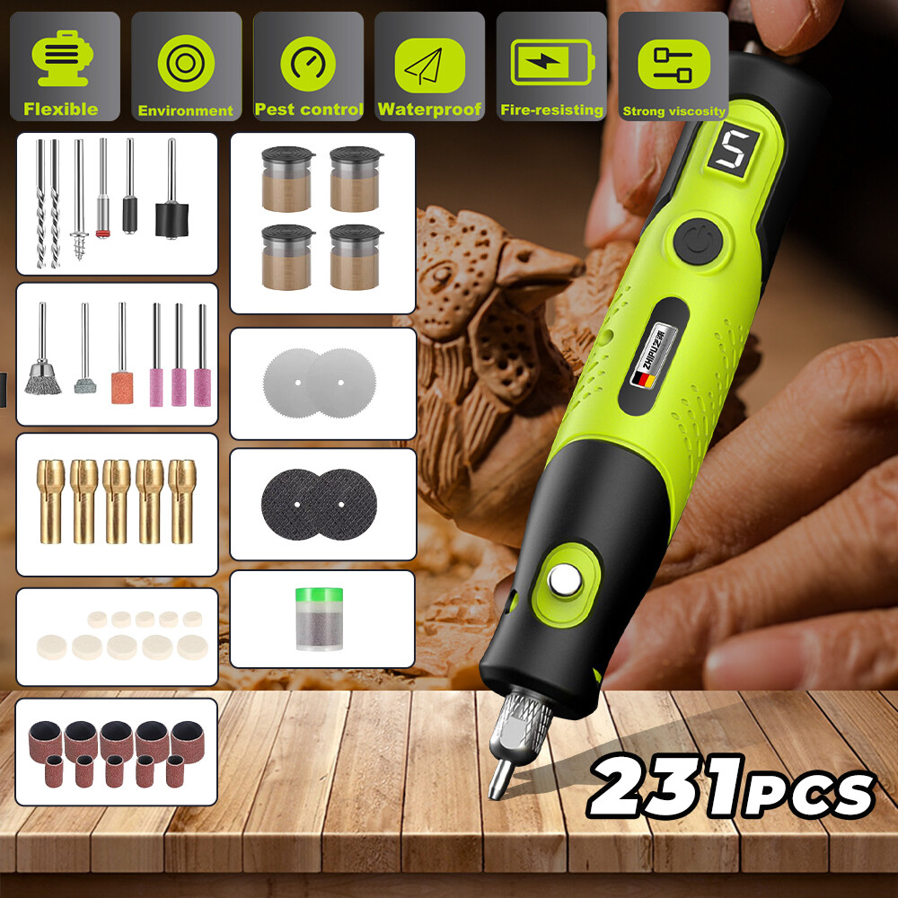 231pcs Electric Mini Drill Pen Grinder Engraving Cordless Compact 5 Speed Rotary