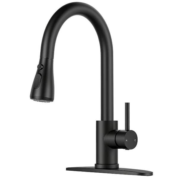 Mttcle Matte Black Pull Down Kitchen Faucet 14.2 in 360° Swivel Sprayer
