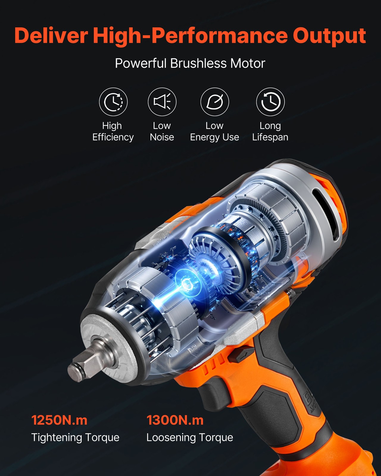 VEVOR Cordless Impact Wrench 958.8 ft-lbs High Torque 1/2 inch 2 x 4Ah Batteries