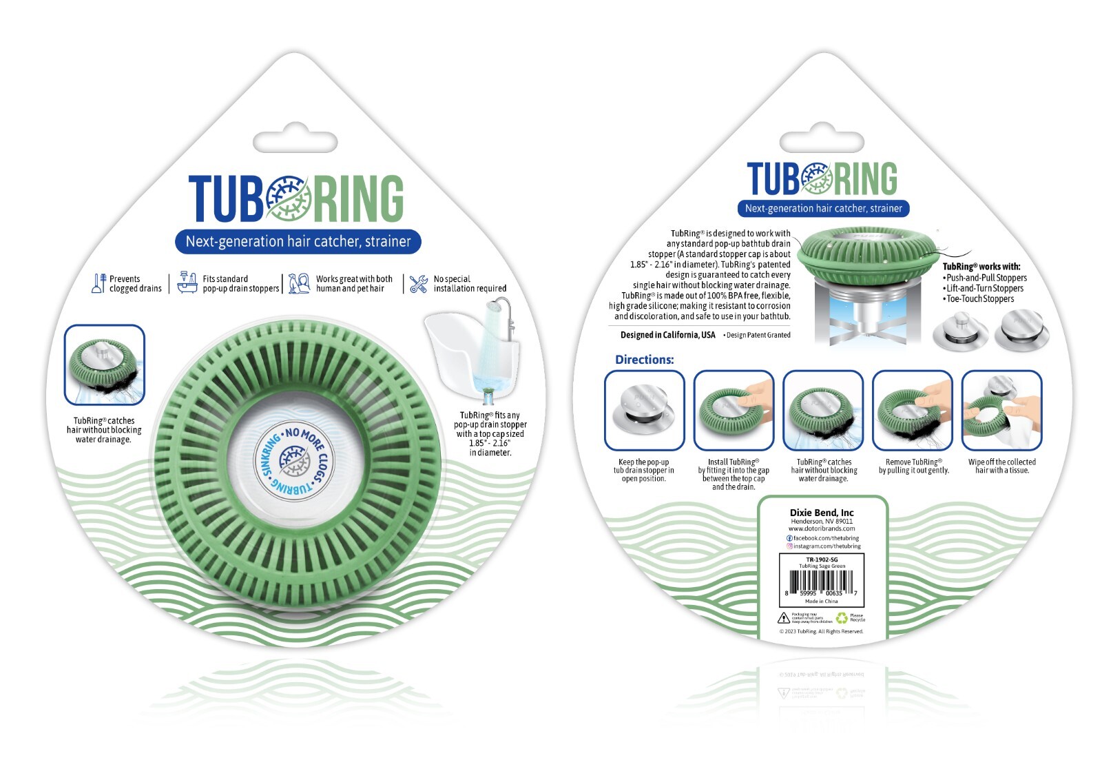 TUBRING The Ultimate Tub Drain Protector/Hair Catcher/Strainer/Snare, Sage Green