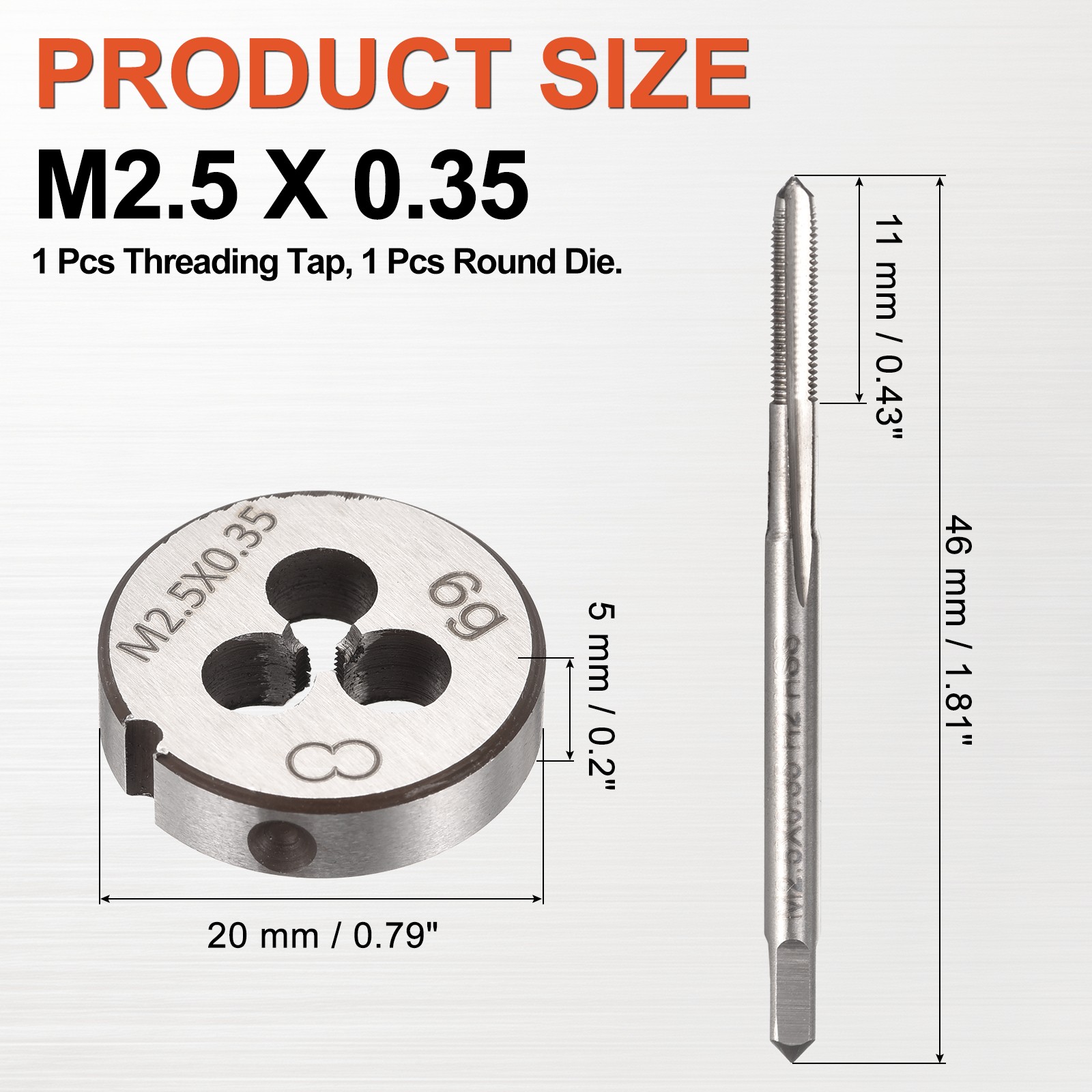 M2.5 x 0.35 Tap and Die Set M2.5 x 0.35 Machine Thread Tap and Round Die