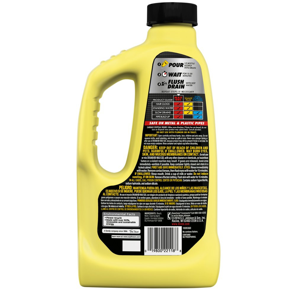 Drano Max Gel Clog Remover, Commercial Line, 42 Oz