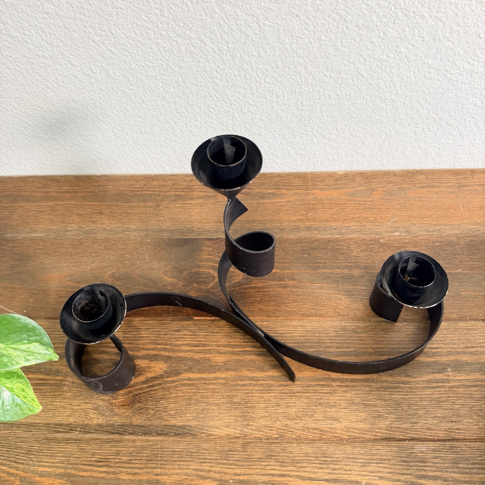 Three-armed wrought iron candlestick Sweden Vintage