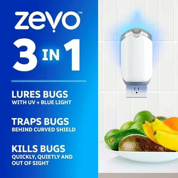 Zevo Flying Insect Trap (1 Plug-in Base + 3 Cartridges) Featuring Blue UV Light