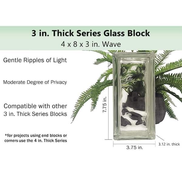 10-Pack 4x8x3 in. Wave Pattern Glass Blocks – (Actual 3.75×7.75×3.12 in)