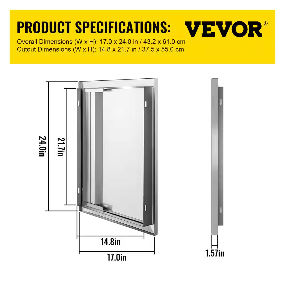 BBQ Access Door Vertical Single BBQ Door Stainless Steel w /Recessed Handle Door