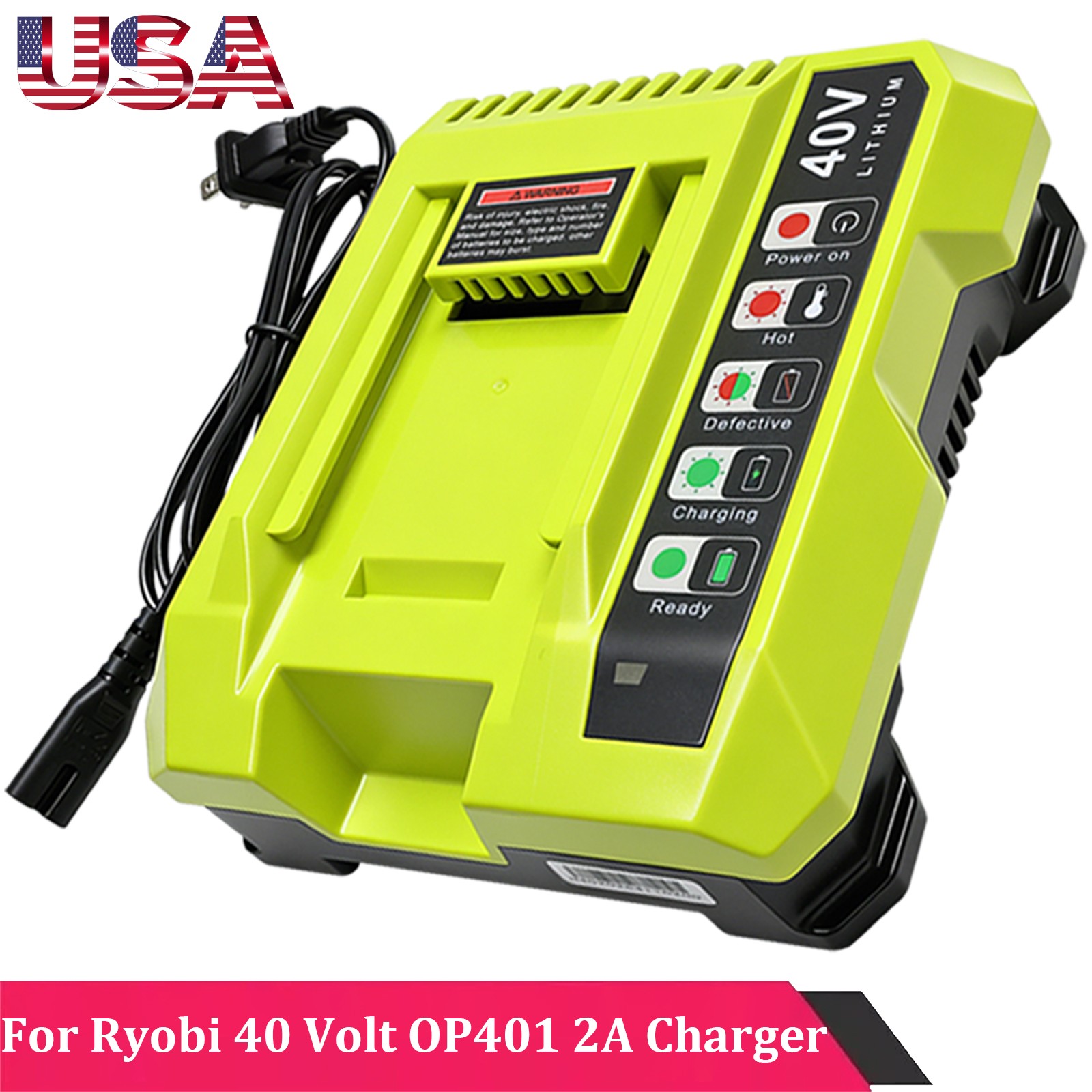 Rapid Charger For Ryobi 40V OP408VNM Lithium Battery OP406VNM OP40602 OP401 LED