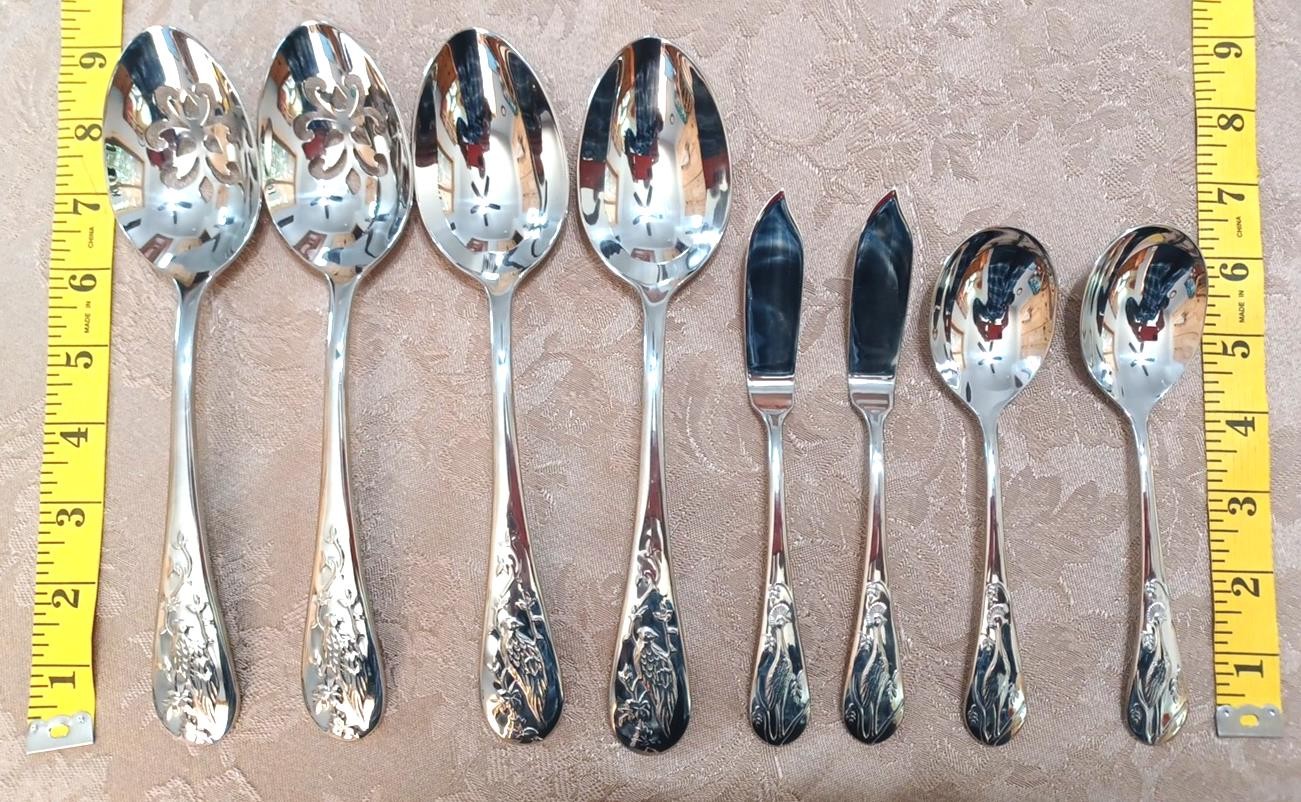 Asian Bird Reed & Barton 8 Serving Utensils 18/10 Stainless Flatware Vietnam